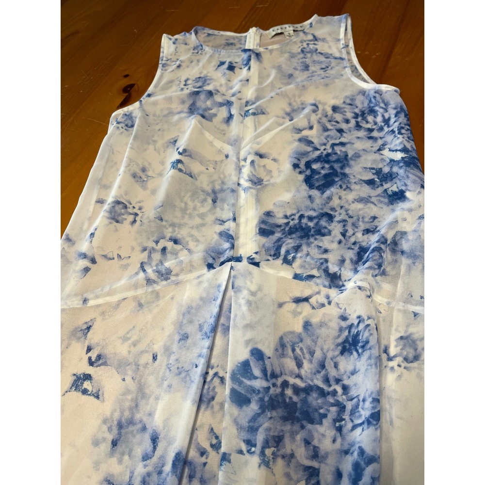 Keepsake Blue White Watercolor Floral Sheer Maxi Dress Sleeveless Small - Picture 6 of 12
